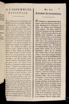 1r-1v, A L´Assemblée Nationale; An die National-Versammlung