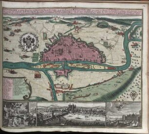 Ratisbona : in media Bavaria ad Danubium sita, probe munita, et praeter florenten mercaturam ob continuata ab Ao. 1662 Comitia per omnem Europam celebratissima Libera Imperii Rom. Civitas = Regenspurg