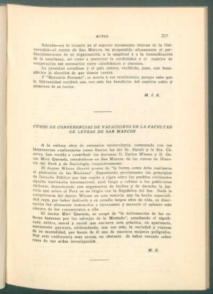 Curso de conferencias de vacaciones en la Facultad de Letras de San Marcos