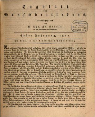 Tagblatt des Menschheitlebens. 1. 1811,1