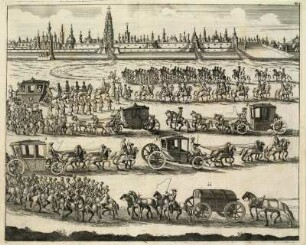 Besuch in Moskau. Taf. n. S. 40 aus: Korb, Johann Georg: Diarium itineris in Moscoviam : ... domini Ignatii Christophori, nobilis domini de Guarient et Rall, ... ab ... imperatore Leopoldo I ad ... tzarum ... Petrum Alexiowicium anno 1698 ... descriptum. 1698. Dresden: SLUB Hist.Russ.45