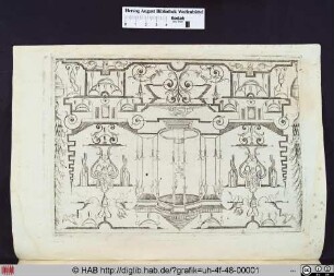 Grotesken, ornamentale Verzierungen und architektonische Versatzstücke.