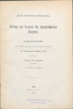 Beiträge zur Kenntnis des hypophrenischen Empyems