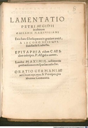 Threnodia : Seu lamentatio in obitum Maximiliani Caesaris Aug.