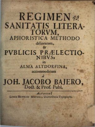 Regimen sanitatis literatorum aphoristica methodo delineatum