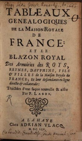 Tableaux généalogiques de la maison royale de France
