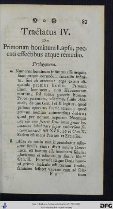 Tractatus IV. De Primorum hominum Lapsu, peccati effectibus atque remedio.