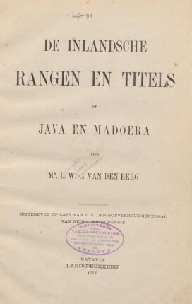 De inlandsche rangen en titels op Java en Madoera