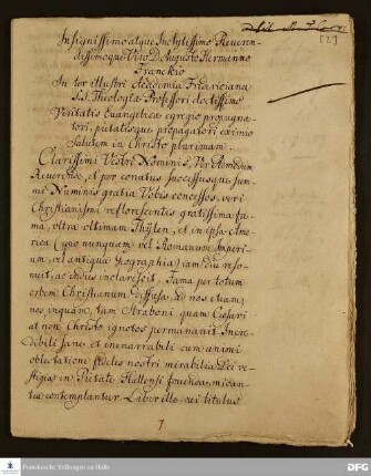 Brief von Cotton Mather an August Hermann Francke.