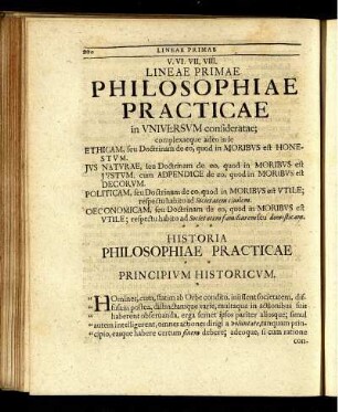 V. VI. VII. VIII. Lineae Primae. Philosophiae Practicae.