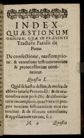 Index Quæstionum Omnium, Quæ in Præsenti Tractaru Paridis de Puteo