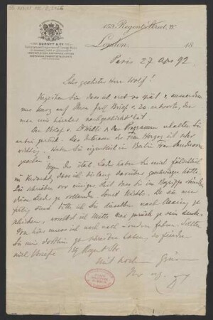 Brief an Hugo Wolf : 27.04.1892