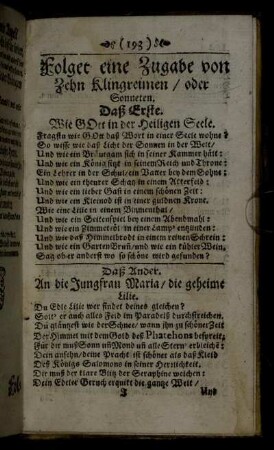 Folget eine Zugabe von Zehn Klingreimen / oder Sonneten.