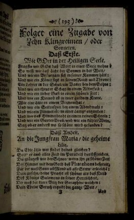 Folget eine Zugabe von Zehn Klingreimen / oder Sonneten.