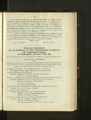 Deutsche Zentralstelle zur Vorbereitung des VIII. Internationalen Kongresses für angewandte Chemie zu Washington und New York 1912.