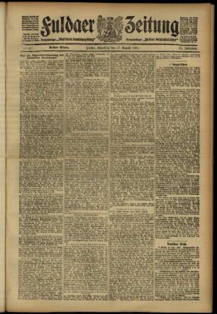 Erste Ausgabe vom Samstag, den 17. August 1912.