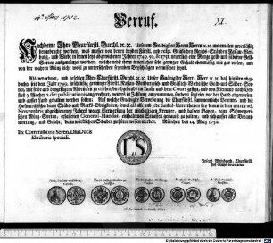 Verruf. : München, den 14. Merz 1752. Ex Commissione Seren. Dni. Ducis Electoris speciali. Joseph Weinbuech, Churfürstl. Hof-Raths-Secretarius.