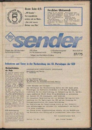 Betriebszeitung 'WF-Sender', Nr.37/1975 (3. Oktoberausgabe 1975)