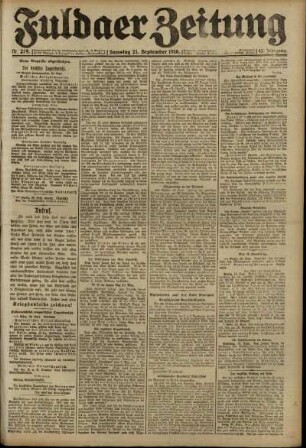 Erste Ausgabe vom Samstag, den 21. September 1918.