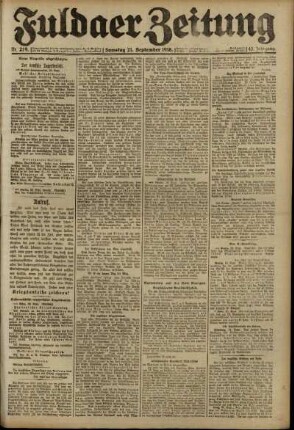 Erste Ausgabe vom Samstag, den 21. September 1918.