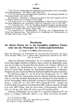 Berechnung der oberen Grenze der in der Ionosphäre möglichen Temperatur aus den Messungen der Ionisierungsschichtdicken