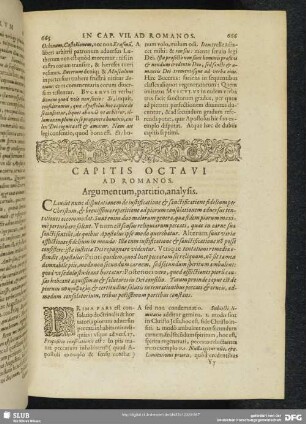 Capitis Octavi Ad Romanos. Argumentum, partitio, analysis