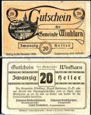 Winklarn, Niederösterreich 20 Heller