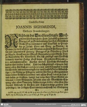 [I.] Confessio Fidei Joannis Sigismundi, Electoris Brandenburgici