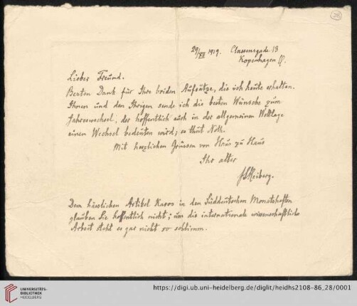 Briefe von Johan L. Heiberg an Franz Boll: Brief von Johan L. Heiberg an Franz Boll