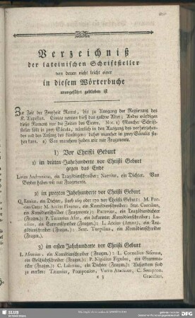 Verzeichniß der lateinischen Schriftsteller von denen nicht leicht einer in diesem Wörterbuche unangeführt geblieben ist
