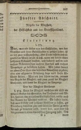 Fünfter Abschnitt. Regeln der Klugheit, der Höflichkeit und des Brieffschreibens.