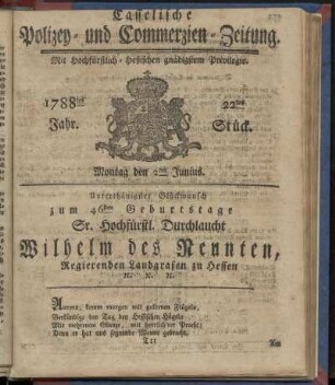 22tes Stueck, Montag den 2ten Junius. 1788