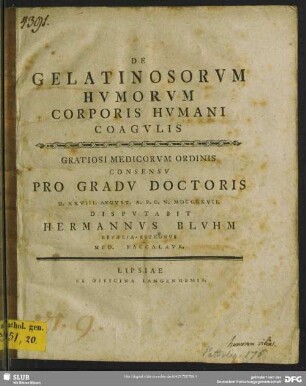 De Gelatinosorum Humorum Corporis Humani Coagulis