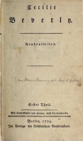 Cecilie Beverly, 1. (1789). - 4 Bl., 459 S.
