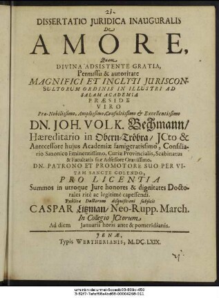 Dissertatio Iuridica Inauguralis De Amore