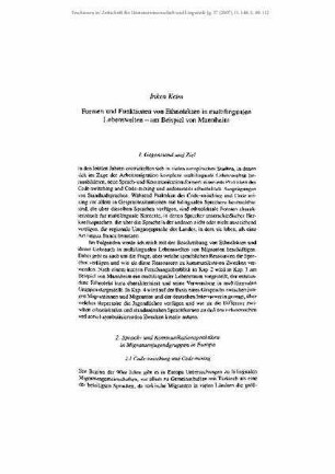 Formen und Funktionen von Ethnolekten in multilingualen Lebenswelten - am Beispiel von Mannheim