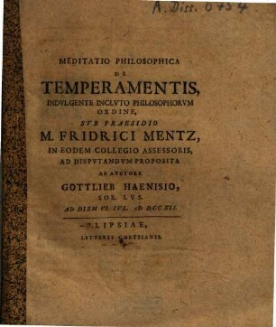 Meditatio Philosophica De Temperamentis