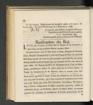 Ratification du Roi. / Sr. Allerchristl. Majestät Ratification.
