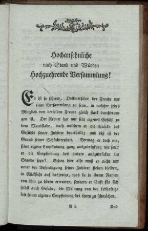 Hochansehnliche nach Stand und Würden Hochzuehrende Versammlung!