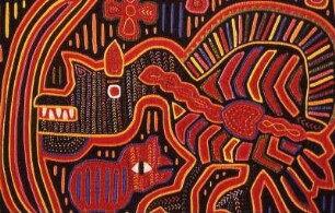 Mola der Kuna Indianer : Mola-Textilkunstwerk der Kuna Indianer, aufgenommen 1989 in Panam