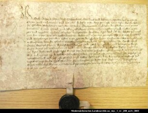 Graf Erich von Schaumburg bestätigt der Gräfin Theda von Ostfriesland den Empfang des ganzen Brautschatzes der Gräfin Heba = OUB II, Nr. 1008, S. 100 Anhängendes Siegel erhalten