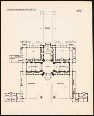 Großstädtischer Zentralfriedhof Schinkelwettbewerb 1914: Grundriss EG der Gesamtanlage 1:200
