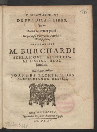 Disputatio III. De Praedicabilibus