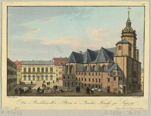 Die Nikolaikirche und Buchhändlerbörse in der Ritterstraße am Nikolaikirchhof in Leipzig, Blick nach Osten