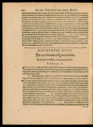 Disputatio XXVII. De verborum obligationibus.