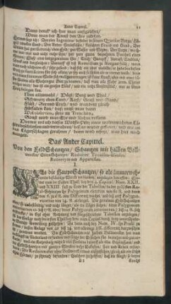 Das Ander Capittel. Von den Feld Schantzen/ Schantzen mit halben Bollwercken/ Stern Schantzen/ Reduiten/ Tenaillen-Wercken/ Battereyen und Apparellen.