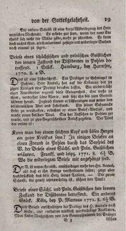 Briefe eines sächsischen und polnischen Geistlichen den innern Zustand der Dissidenten betreffend.