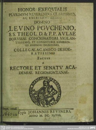 Honor exequialis ... Levino Pouchenio