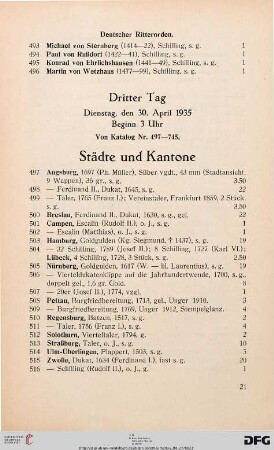 Städte und Kantone (Nr. 497-516)
