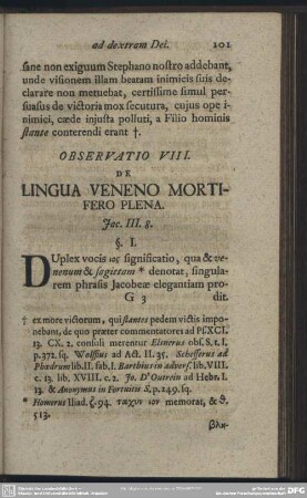 Observatio VIII. De Lingua Veneno Mortifero Plena. Jac. III. 8.